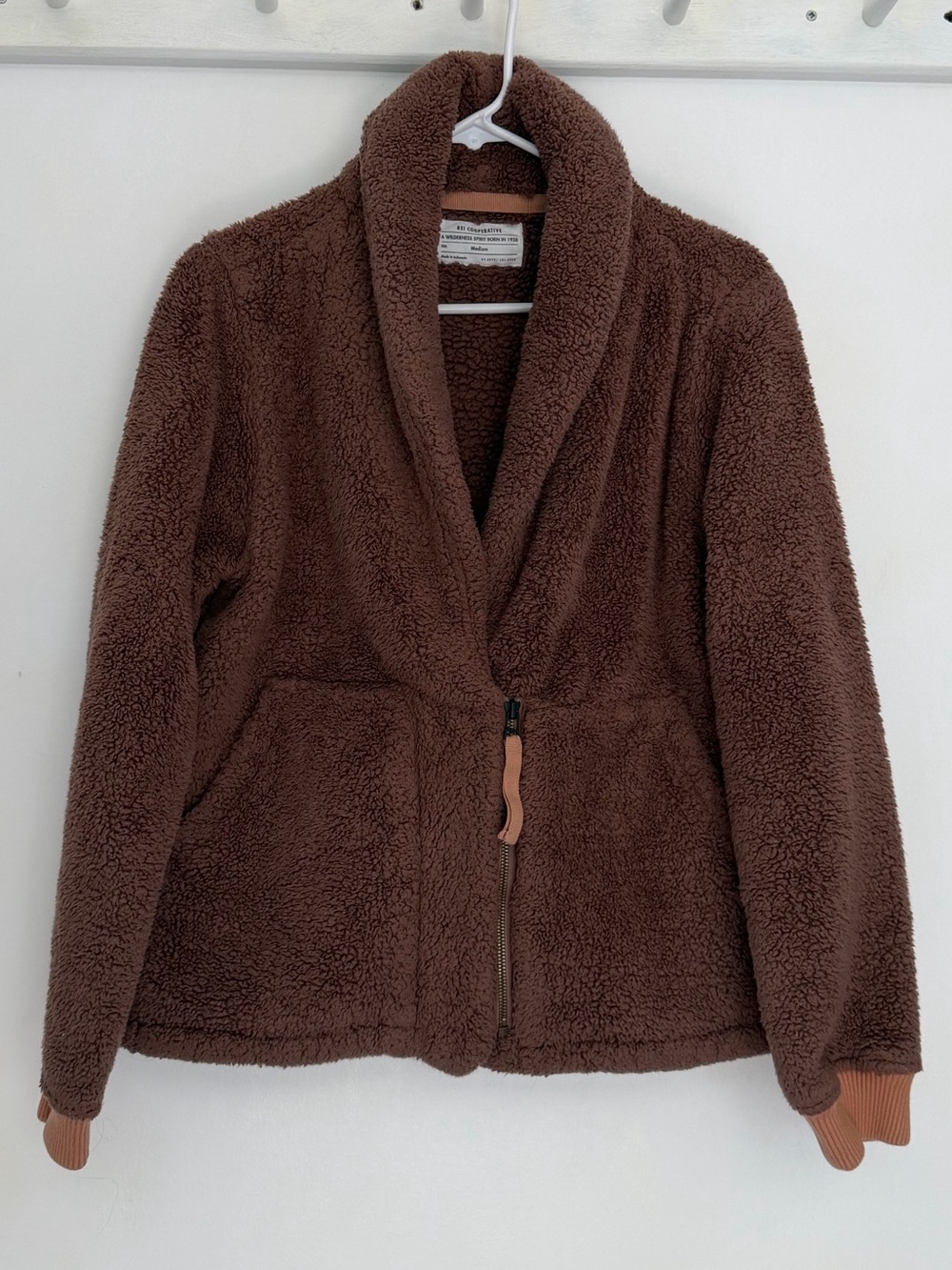 Rei Co-Op "Nook" Brown Teddy Comfy Fuzzy Zip Sweater Cardigan Light Jacket